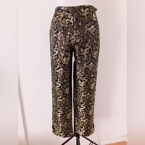 Vintage 90s Y2K Silky Rayon Dragon Pants / Vintage Metallic Dragon Print